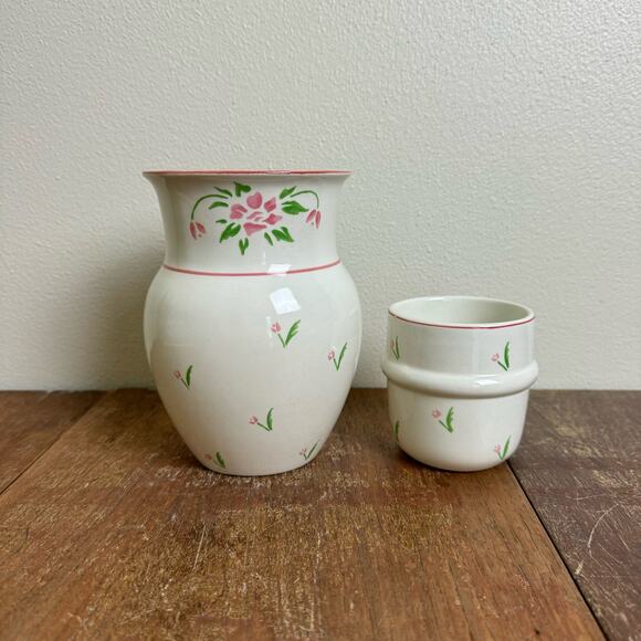 Vintage 1985 Bedside Water Carafe by Teleflora 2 piece with Tulip Flowers - Picture 3 of 10